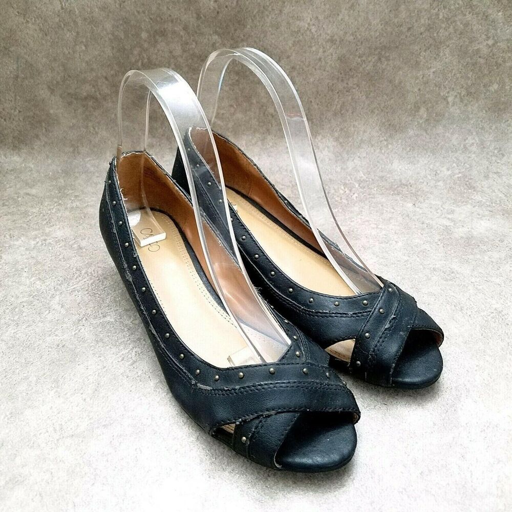 Cato Womens  S364 Size 7 W Black  Peep Toe Low Wedge Heels